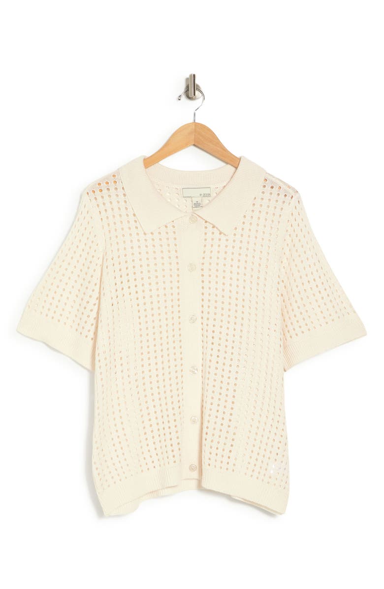 BY DESIGN Zena Openwork Button-Up Shirt, Alternate, color, Gardenia