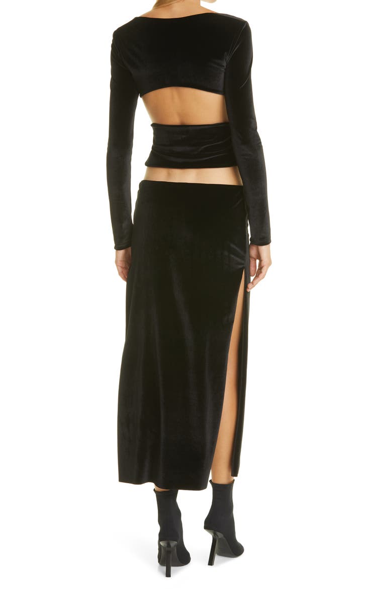 Long Sleeve Cutout Velour Dress, Alternate, color, BLACK