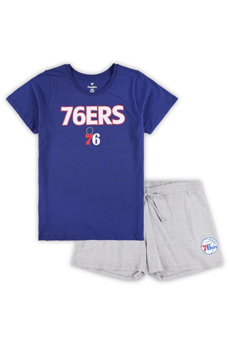 Women's Fanatics Branded Royal/Heather Gray Philadelphia 76ers Plus Size T-Shirt & Shorts Combo Set, Main, color, Royal