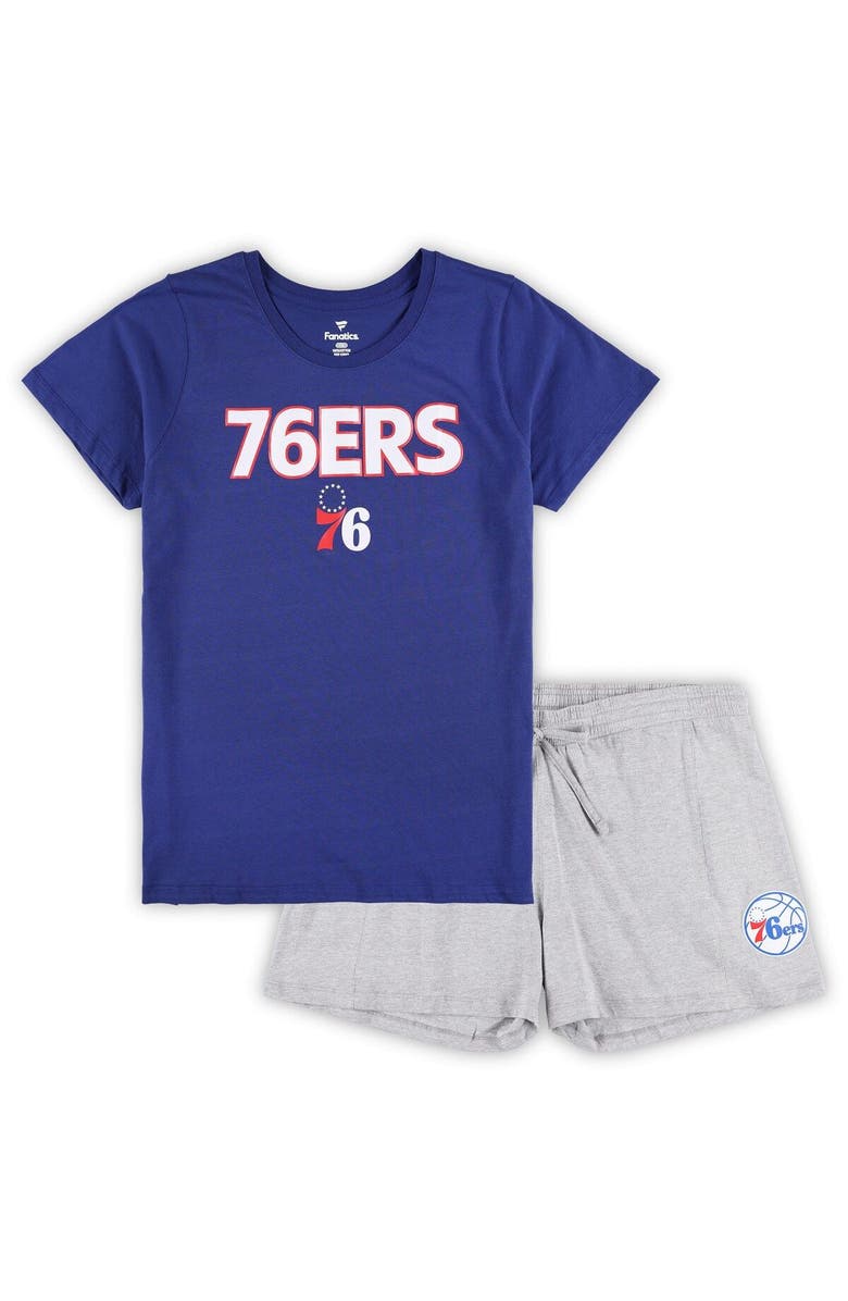 FANATICS Women's Fanatics Branded Royal/Heather Gray Philadelphia 76ers Plus Size T-Shirt & Shorts Combo Set, Main, color, Royal