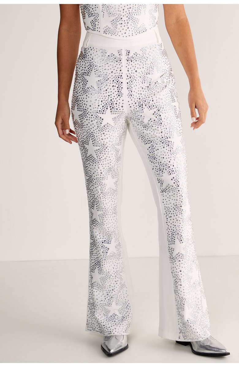 NASTY GAL Star Diamante Tailored Flare Trousers, Main, color, Ivory