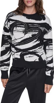 DKNY Studded Heart Brushstroke Crewneck Sweater