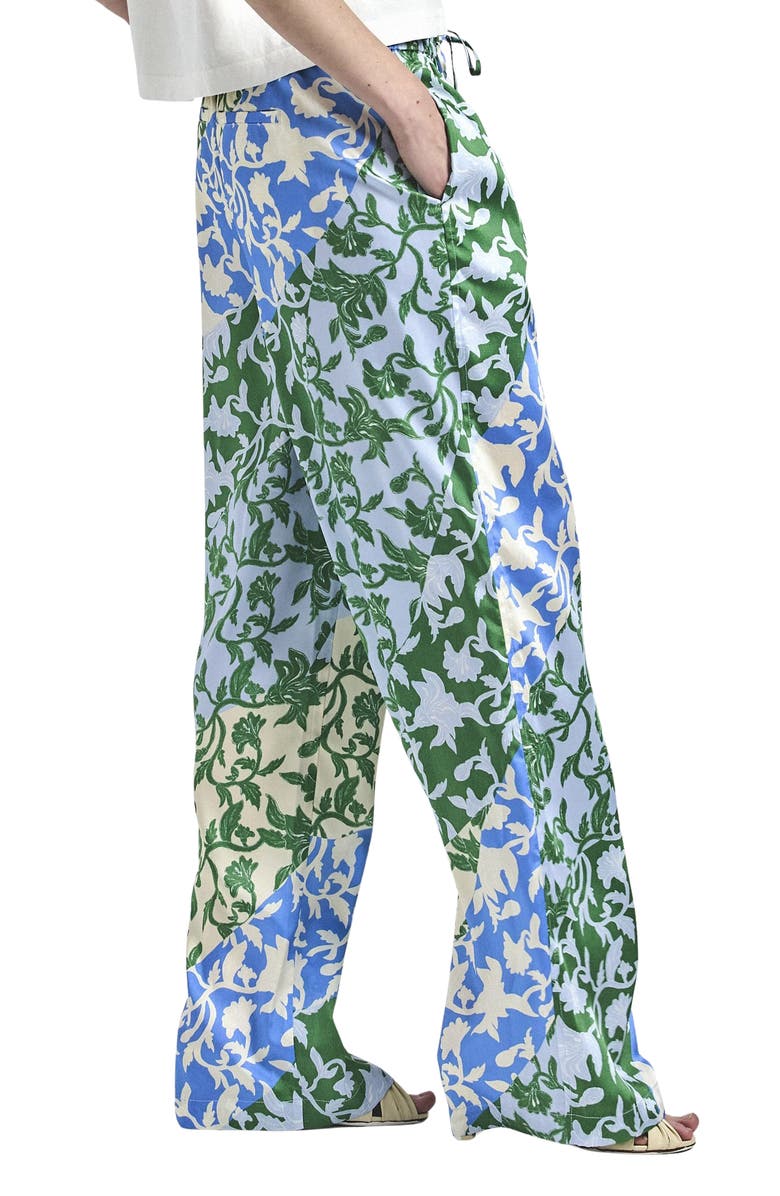 Derek Lam Aurely Draped Wide Leg Pants, Alternate, color, Blue Botanical