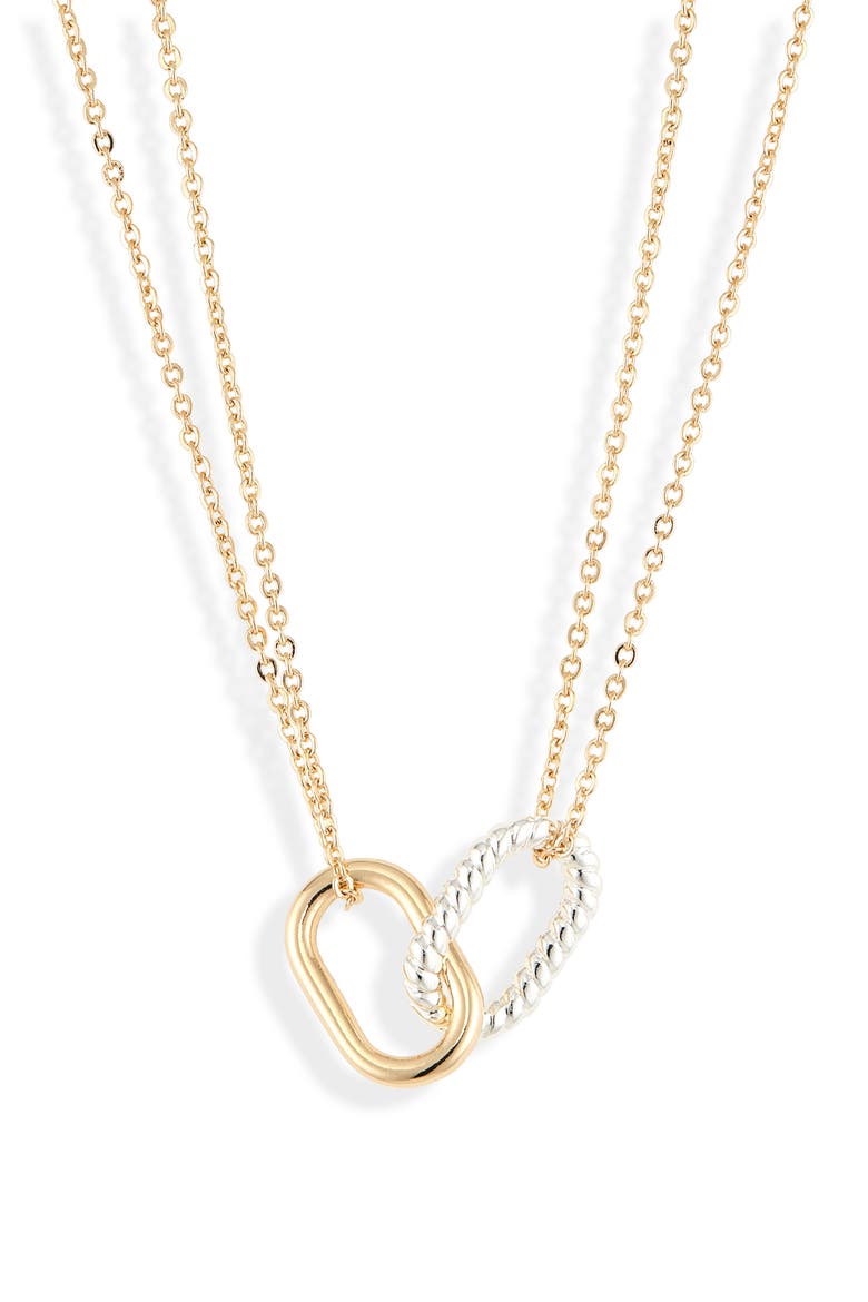 Two-Tone Paper Clip Link Pendant Necklace, Alternate, color, GOLD- SILVER