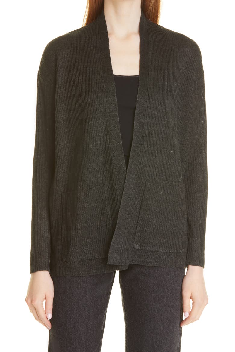 Shawl Collar Organic Linen Cardigan, Main, color, SEAWEED