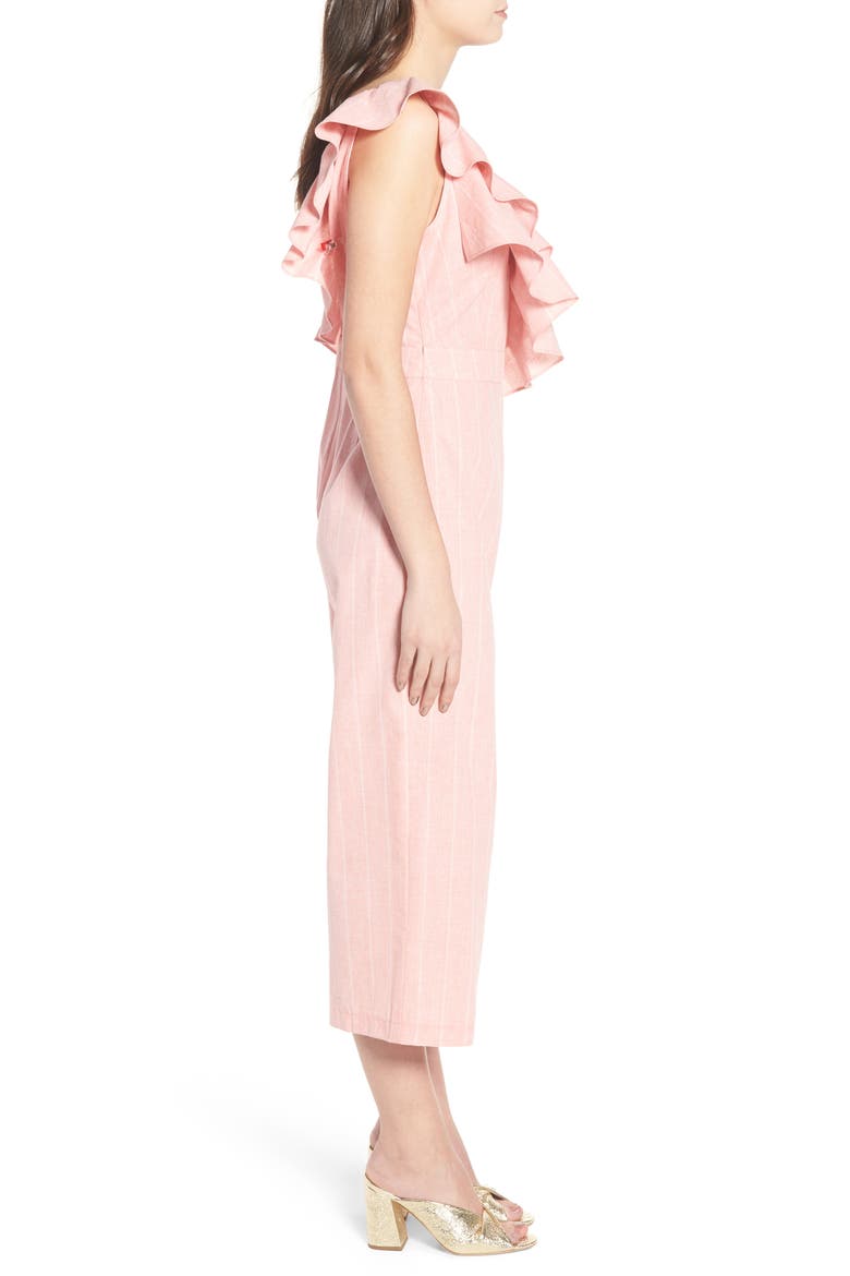 Frill Shoulder Stripe Jumpsuit, Alternate, color, PINK