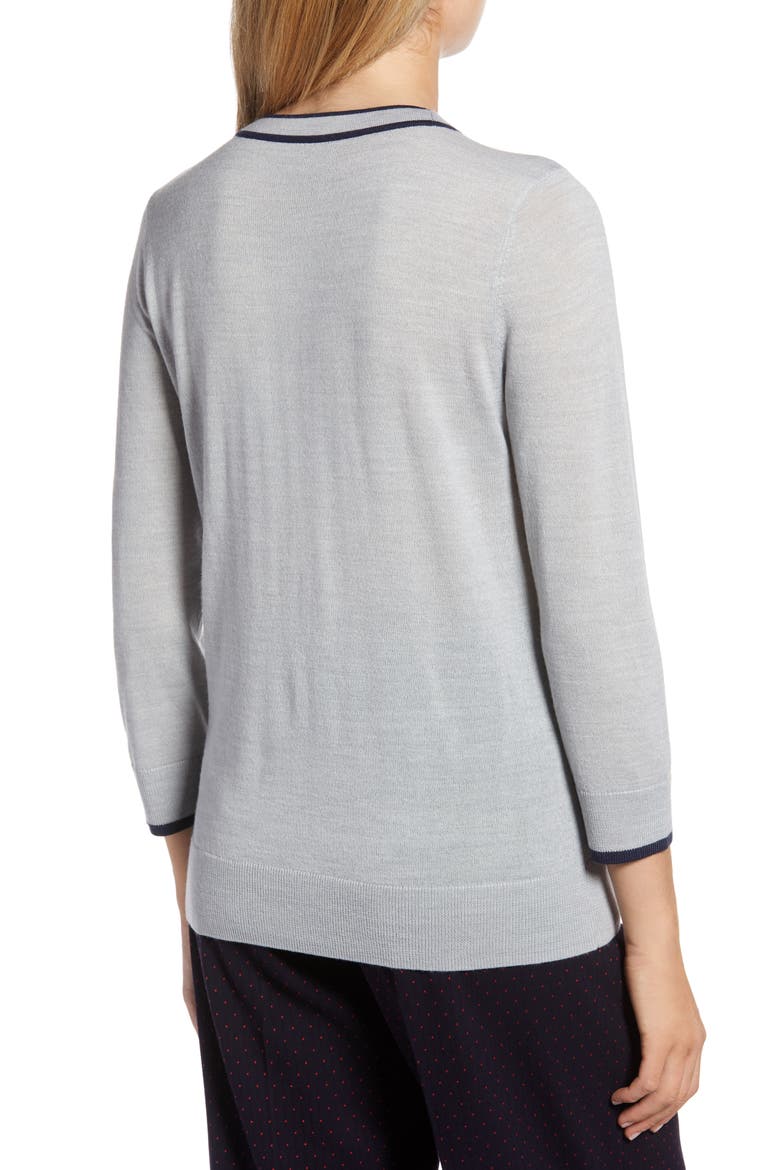 Tipped Tie Neck Wool Blend Sweater, Alternate, color, GREY HEATHER- NAVY