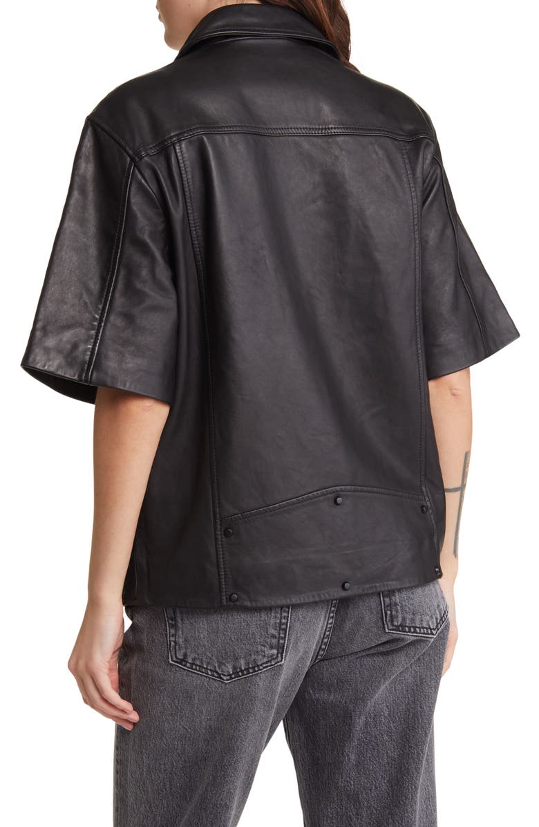 AllSaints Ripley Short Sleeve Leather Biker Jacket, Alternate, color, 