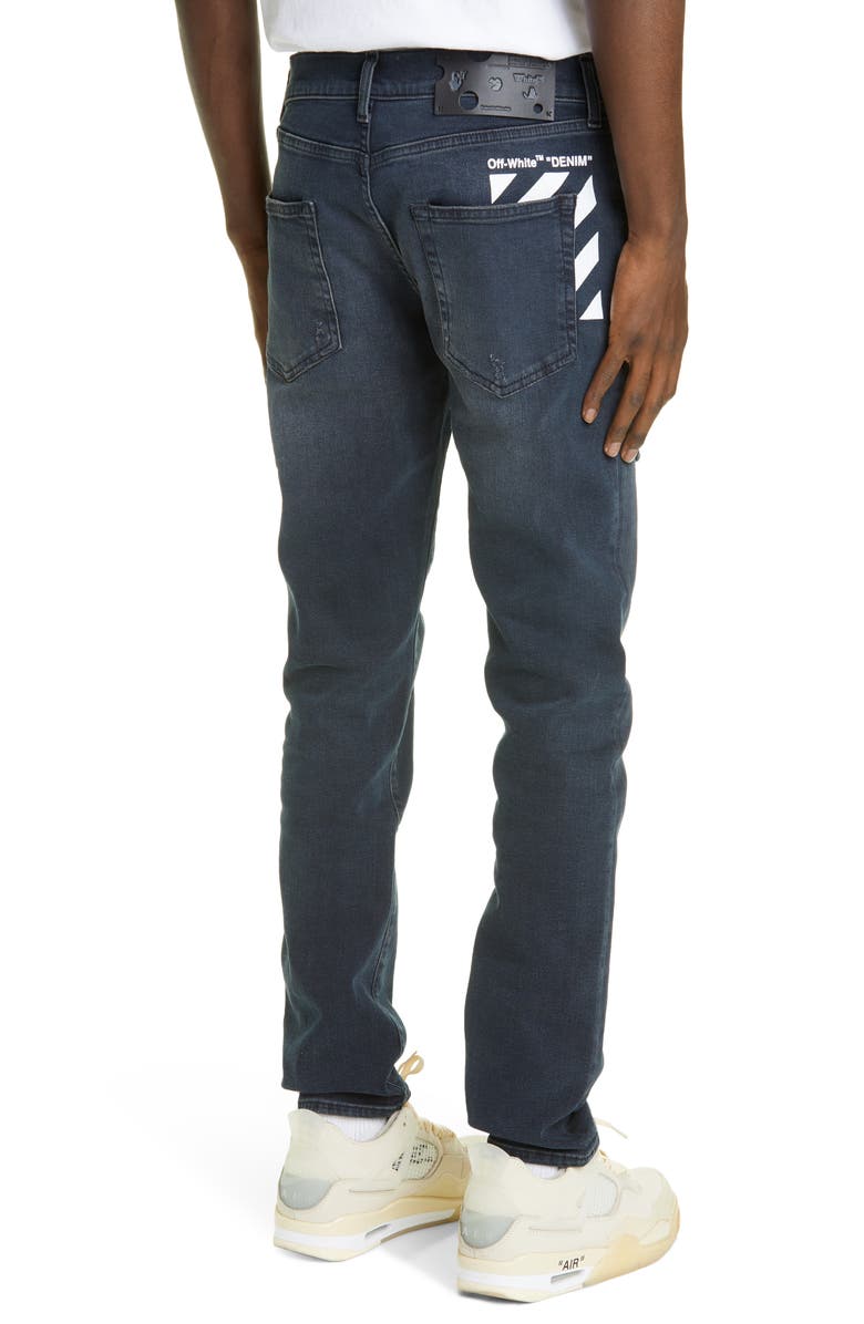 Off-White Diagonal Pocket Distressed Men's Skinny Jeans, Alternate, color,