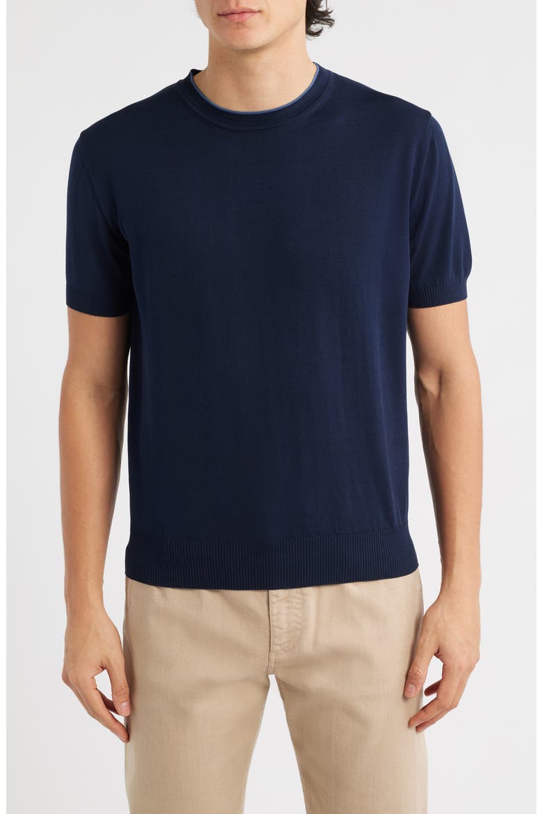 Short Sleeve Cotton Crewneck Sweater, Main, color, NAVY