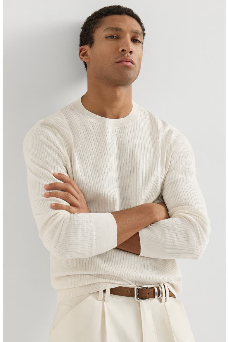 Cotton textured rib lightweight sweater, Alternate, color, White