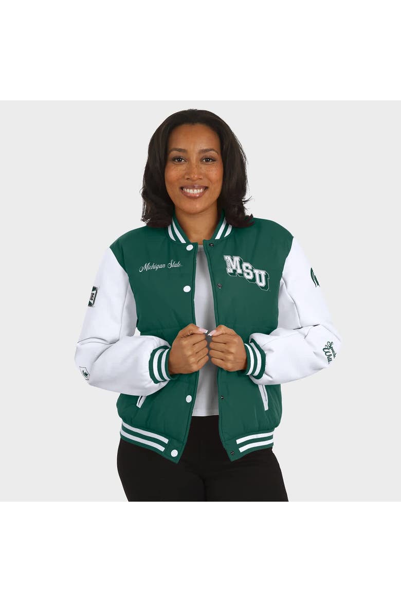 Women's WEAR by Erin Andrews  Green Michigan State Spartans Varsity Full-Snap Puffer Jacket, Alternate, color, Green