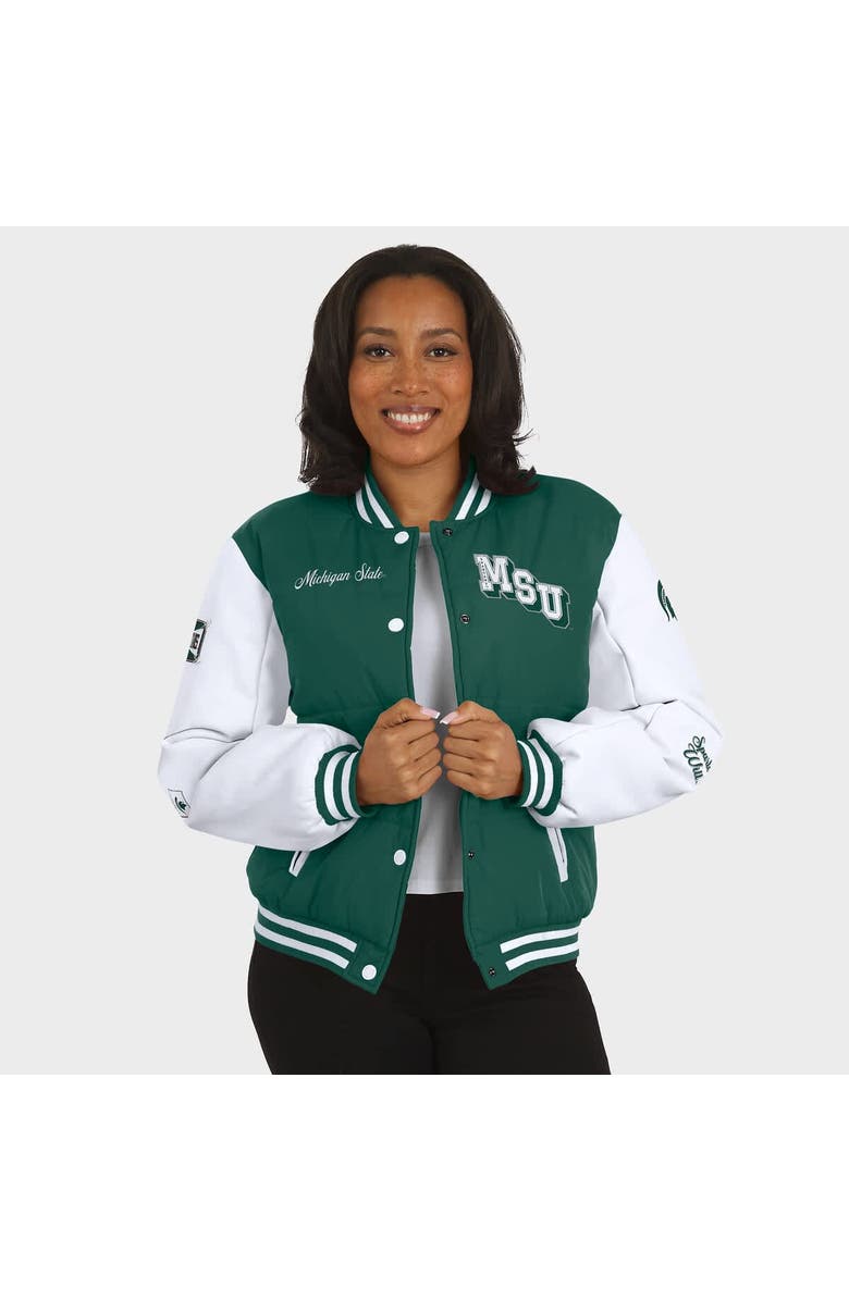 WEAR by Erin Andrews Women's WEAR by Erin Andrews  Green Michigan State Spartans Varsity Full-Snap Puffer Jacket, Alternate, color, Green