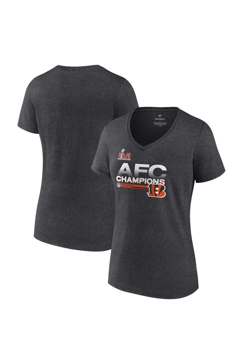 Women's Fanatics Branded Heathered Charcoal Cincinnati Bengals 2021 AFC Champions Locker Room Trophy Collection V-Neck T-Shirt, Main, color, Heather Charcoal