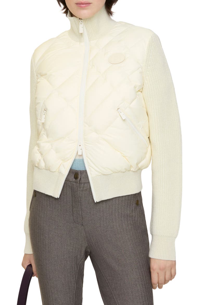 Kelsey Quilted Nylon & Knit Down Jacket, Main, color, CERAMIC WHITE