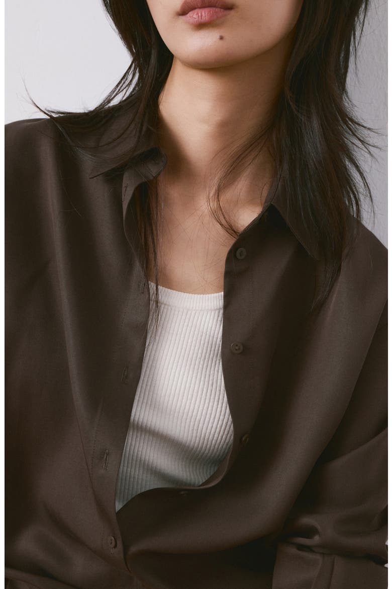 Straight Button-Up Shirt, Alternate, color, BROWN