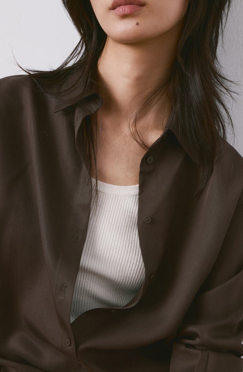 MANGO Straight Button-Up Shirt, Alternate, color, Brown