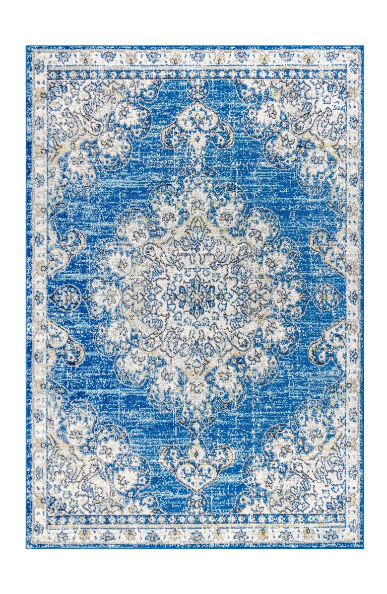JONATHAN Y Bohemian FLAIR Boho Vintage Medallion Area Rug, Main, color, Blue/Cream