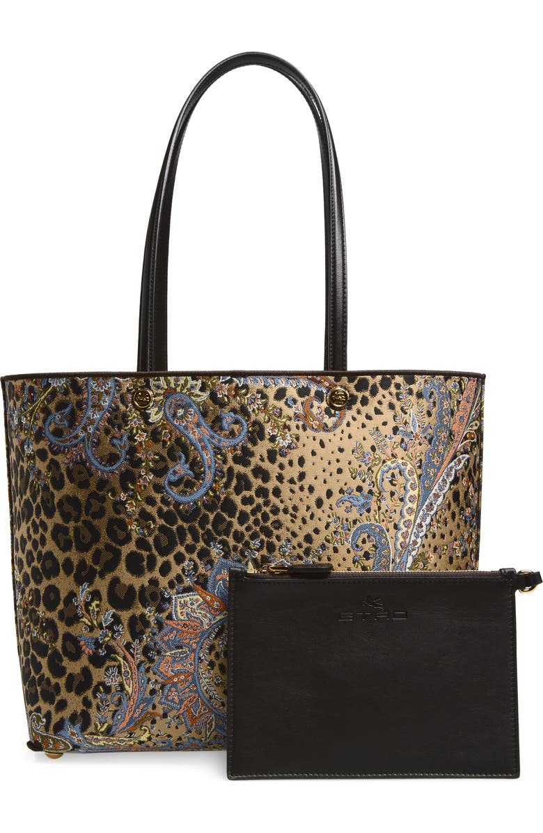 Etro Essential Leopard Jacquard Tote, Alternate, color, Beige
