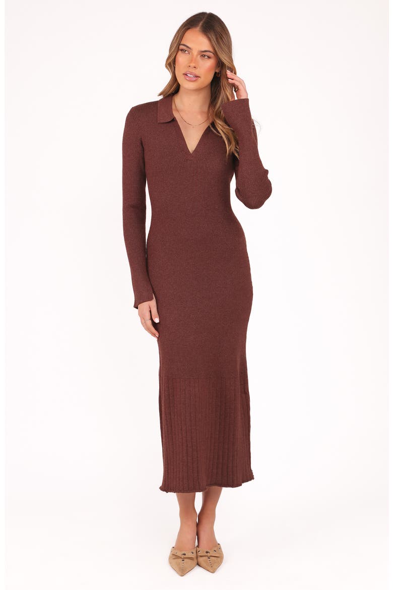 Makenna Long Sleeve Rib Maxi Sweater Dress, Alternate, color, BROWN