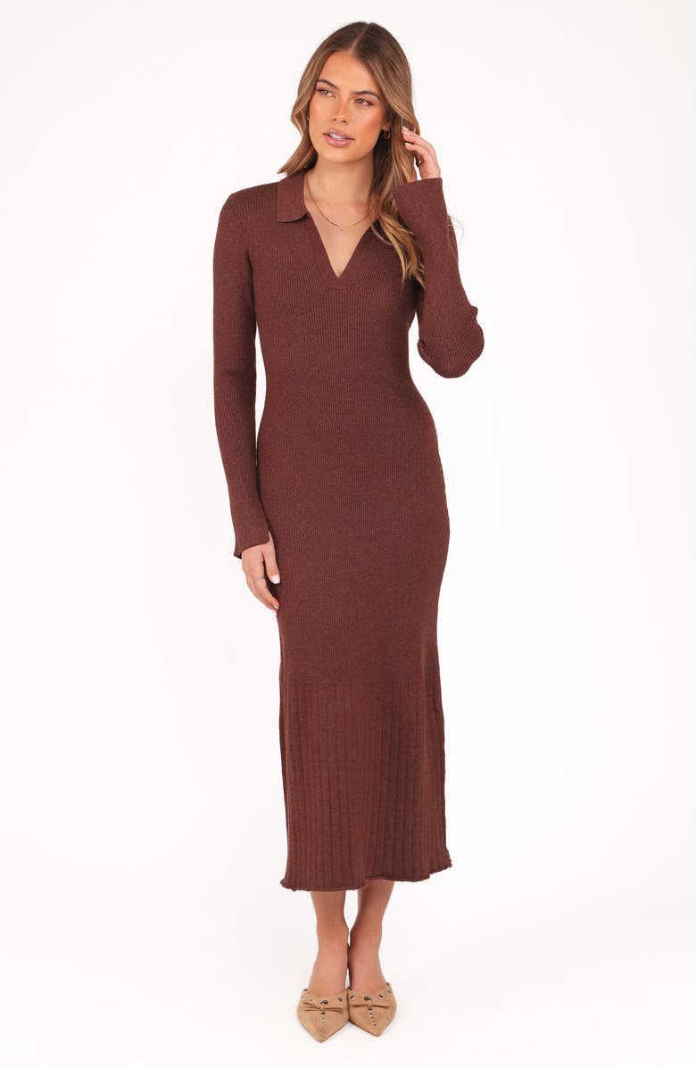 Petal & Pup Makenna Long Sleeve Rib Maxi Sweater Dress, Alternate, color, Brown