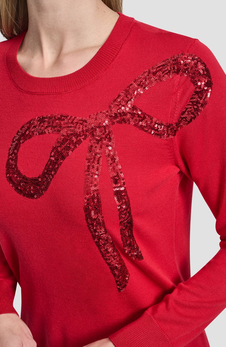 DKNY Sequin Bow Embellished Crewneck Sweater, Alternate, color, City Crimson