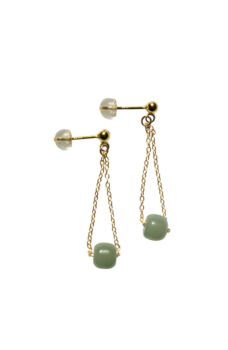 seree Zodiac collection Libra Skinny gold chain jade earrings, Main, color, Light Green