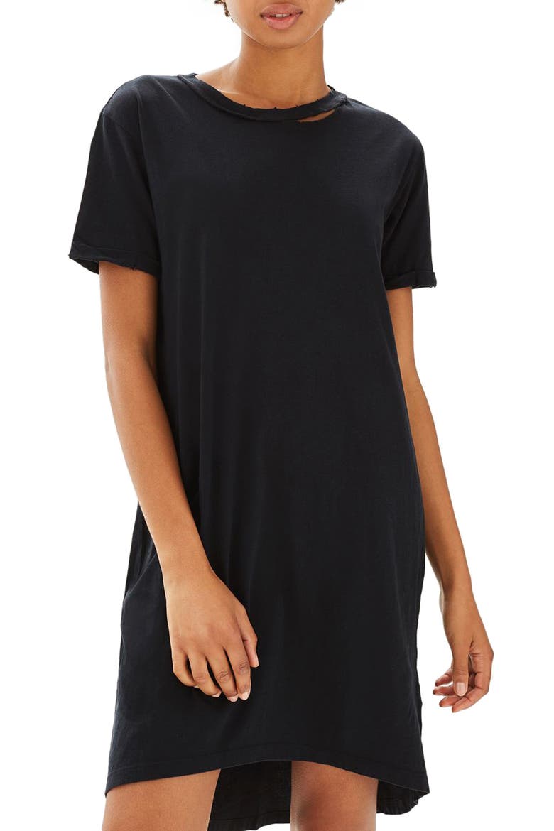 Split Neck T-Shirt Dress, Main, color, BLACK