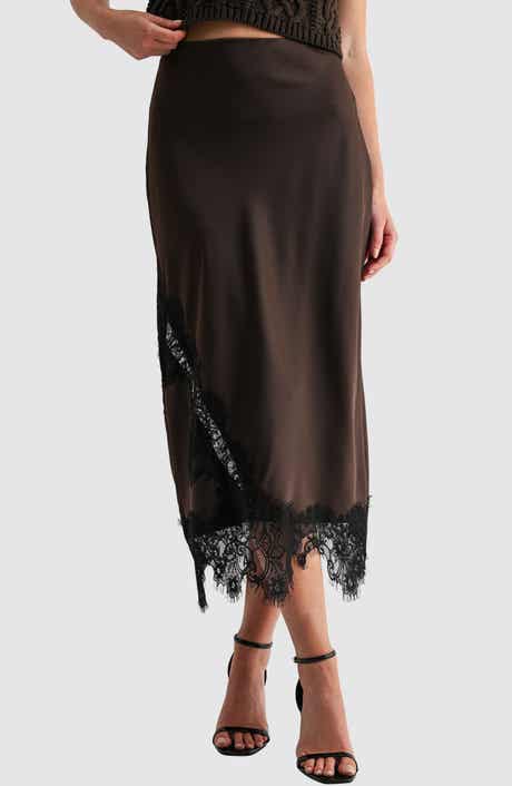 Lace Detailed Satin Midi Skirt