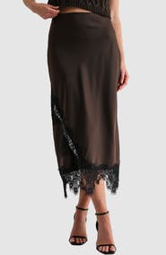 Mila Mae Lace Detailed Satin Midi Skirt
