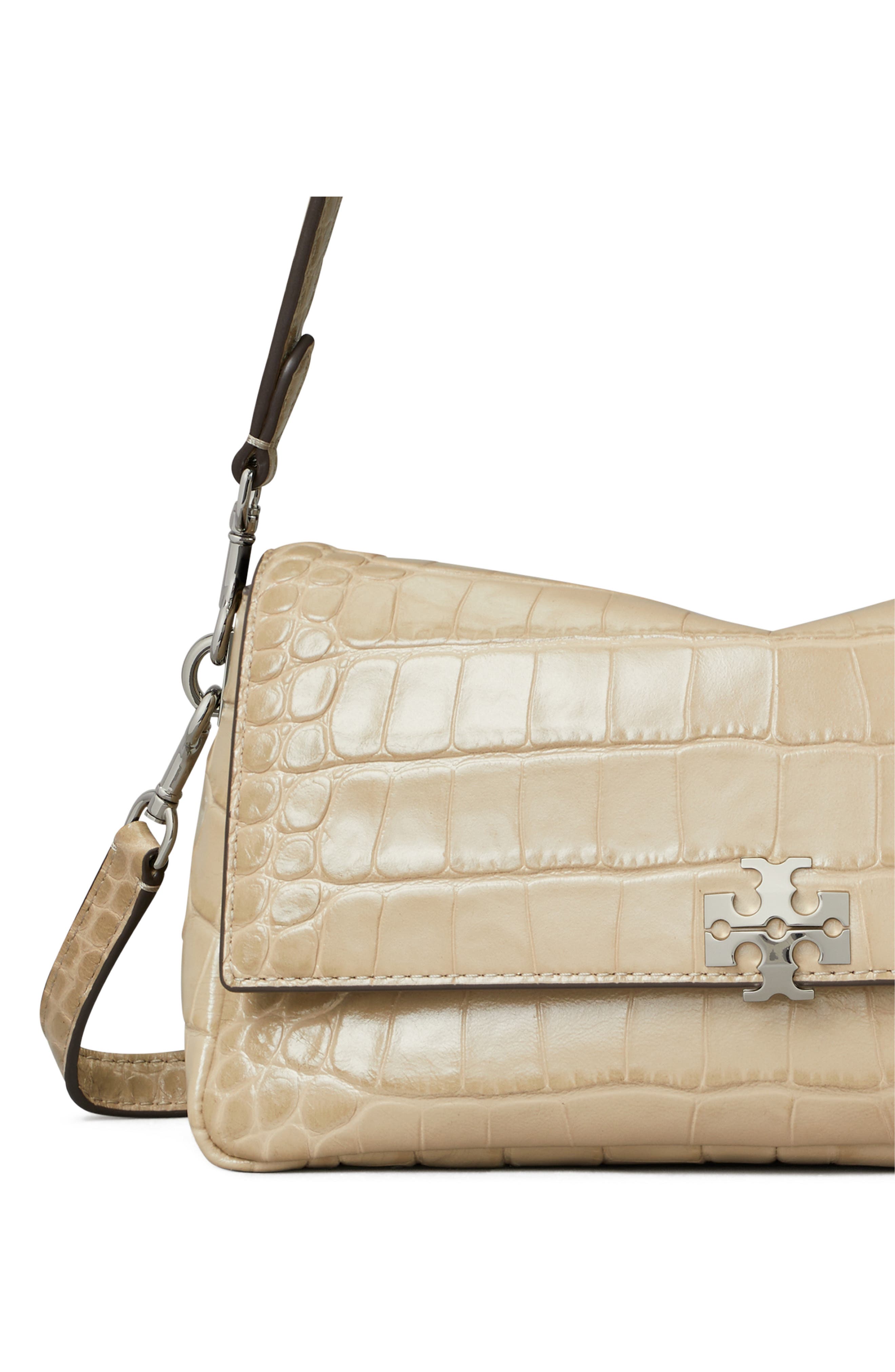 Tory Burch Small Charlie Croc Embossed Shoulder Bag, Alternate, color, Light Hickory