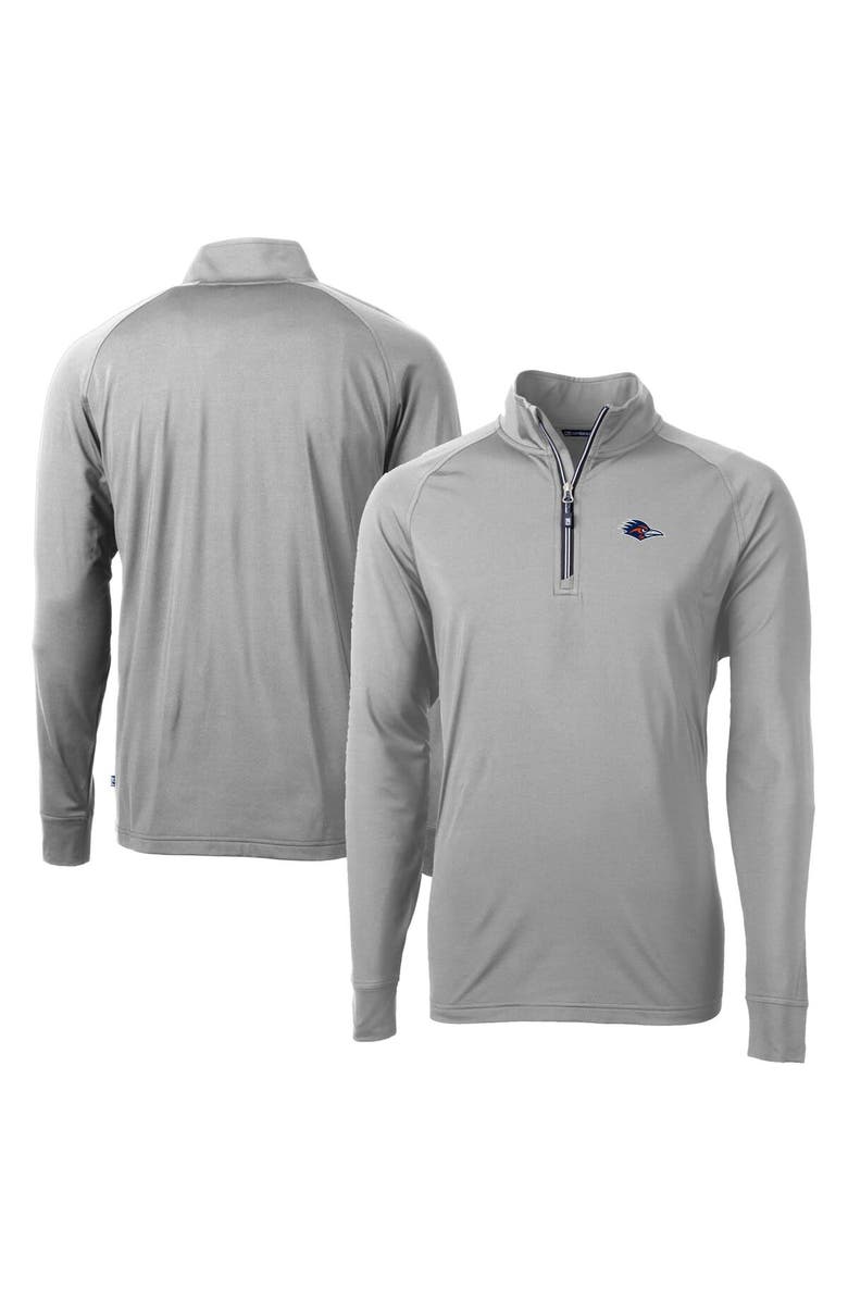 Cutter & Buck Men's Cutter & Buck  Gray UTSA Roadrunners Big & Tall Adapt Eco Knit Stretch Recycled Quarter-Zip Raglan Pullover Top, Main, color, 