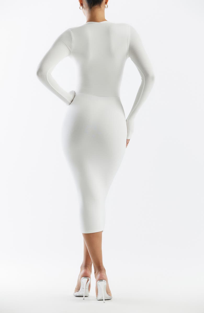 Naked Wardrobe Squared Away Long Sleeve Thong Bodysuit, Alternate, color, White