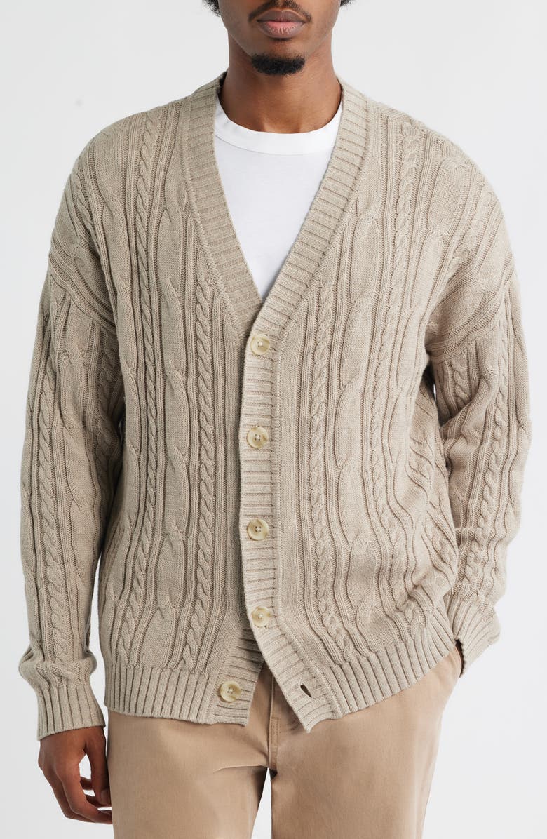 BP. Cable Cotton Cardigan, Alternate, color, Tan Teak Heather