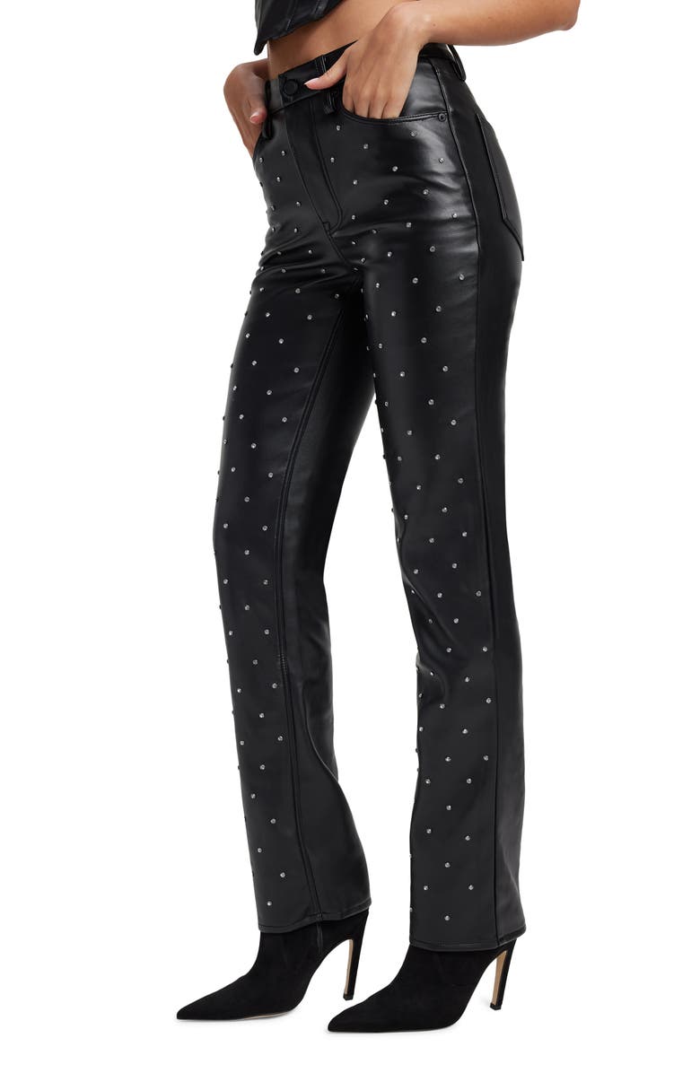 Good American Good Icon Crystal Embellished Faux Leather Straight Leg Pants, Alternate, color, 
