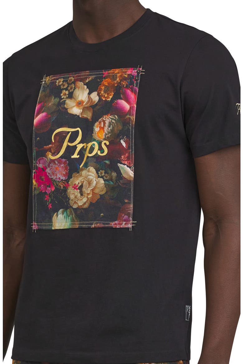 Alba Floral Appliqué Embroidered Cotton Graphic T-Shirt, Alternate, color, BLACK