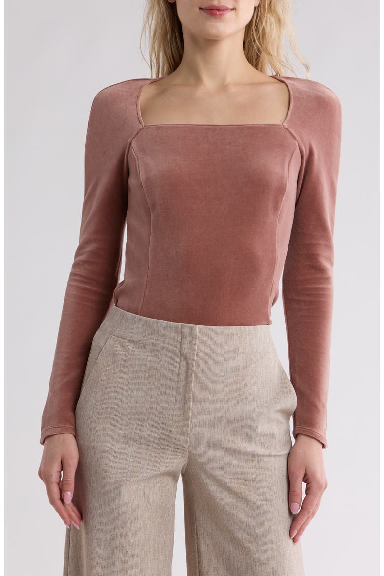 Sculpture Long Sleeve Velvet Top, Main, color, DARK ROSE