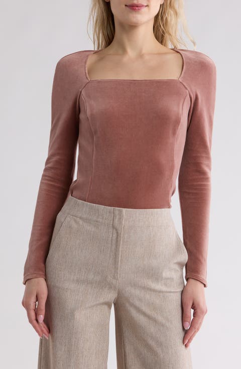 Sculpture Long Sleeve Velvet Top (Petite & Regular)