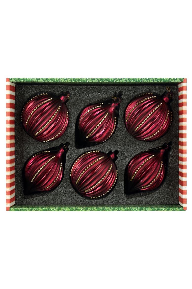 Festive Striped Ornament, Box of 6, Alternate, color, Ruby