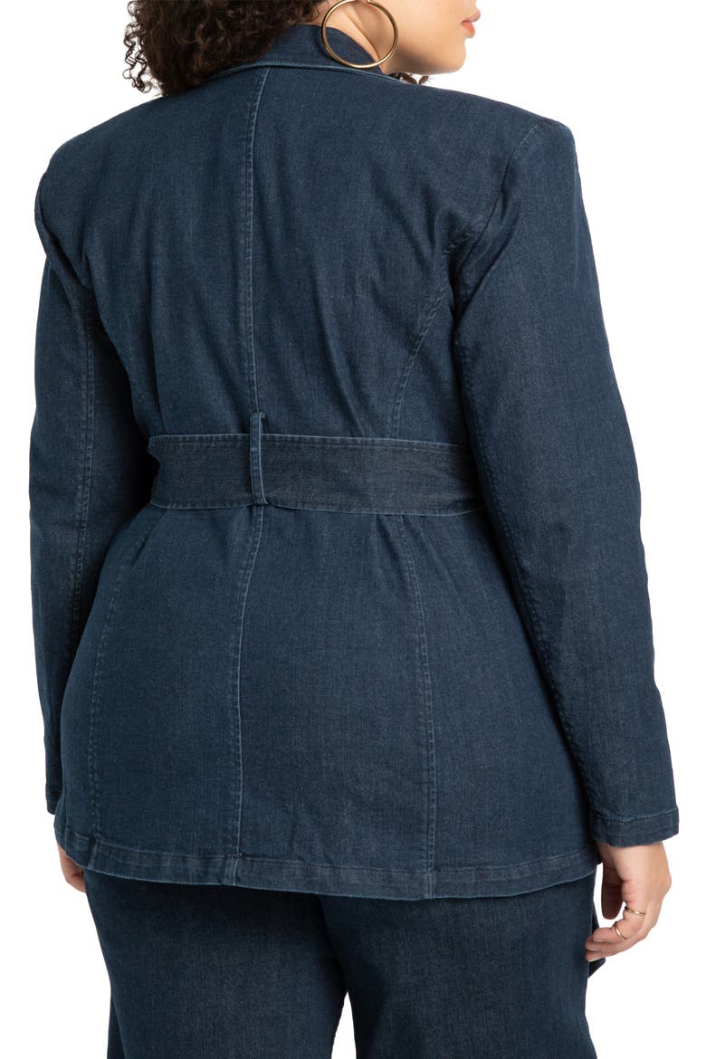 Belted Denim Wrap Blazer, Alternate, color, DARK WASH