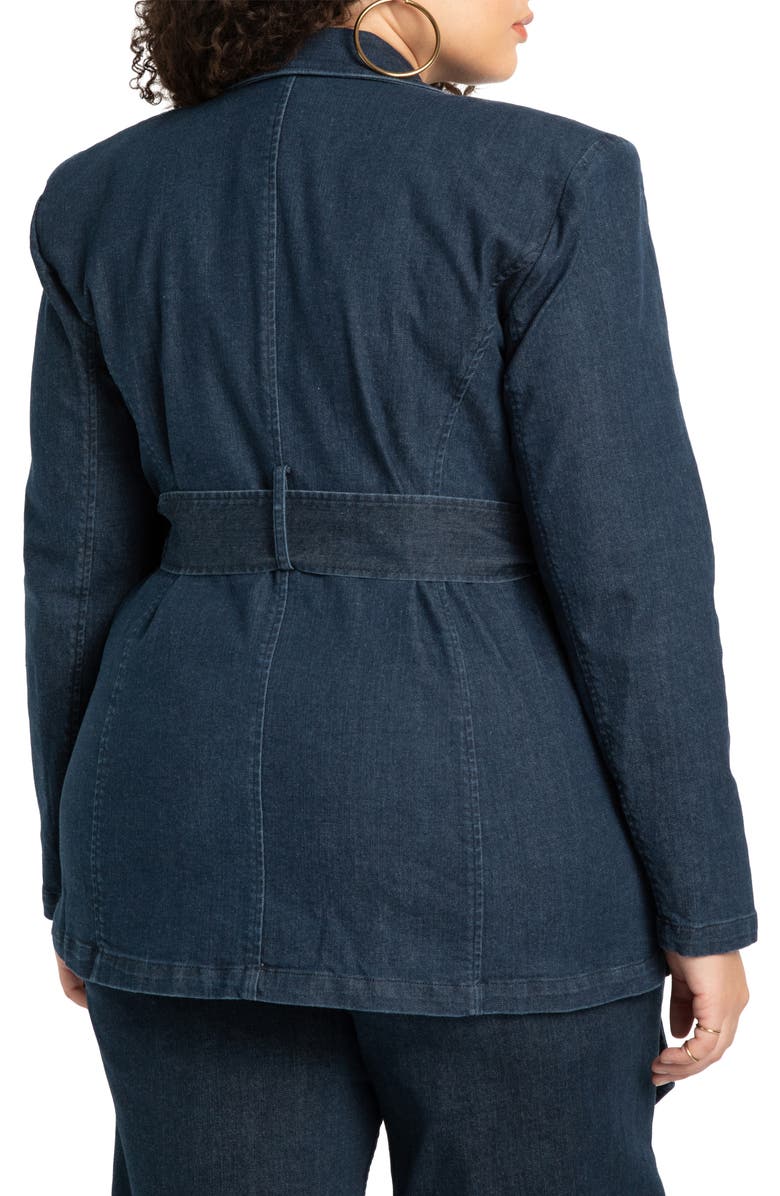 ELOQUII Belted Denim Wrap Blazer, Alternate, color,