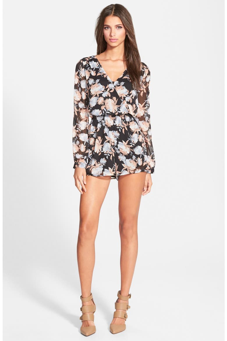 ASTR Surplice Front Romper (Nordstrom Exclusive), Main, color, BLACK