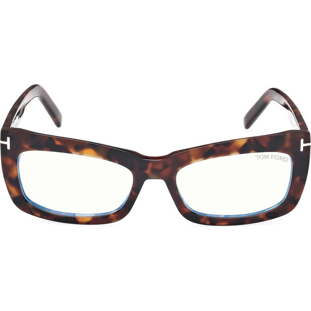 Tom Ford 55mm Rectangular Blue Light Blocking Glasses In Brown