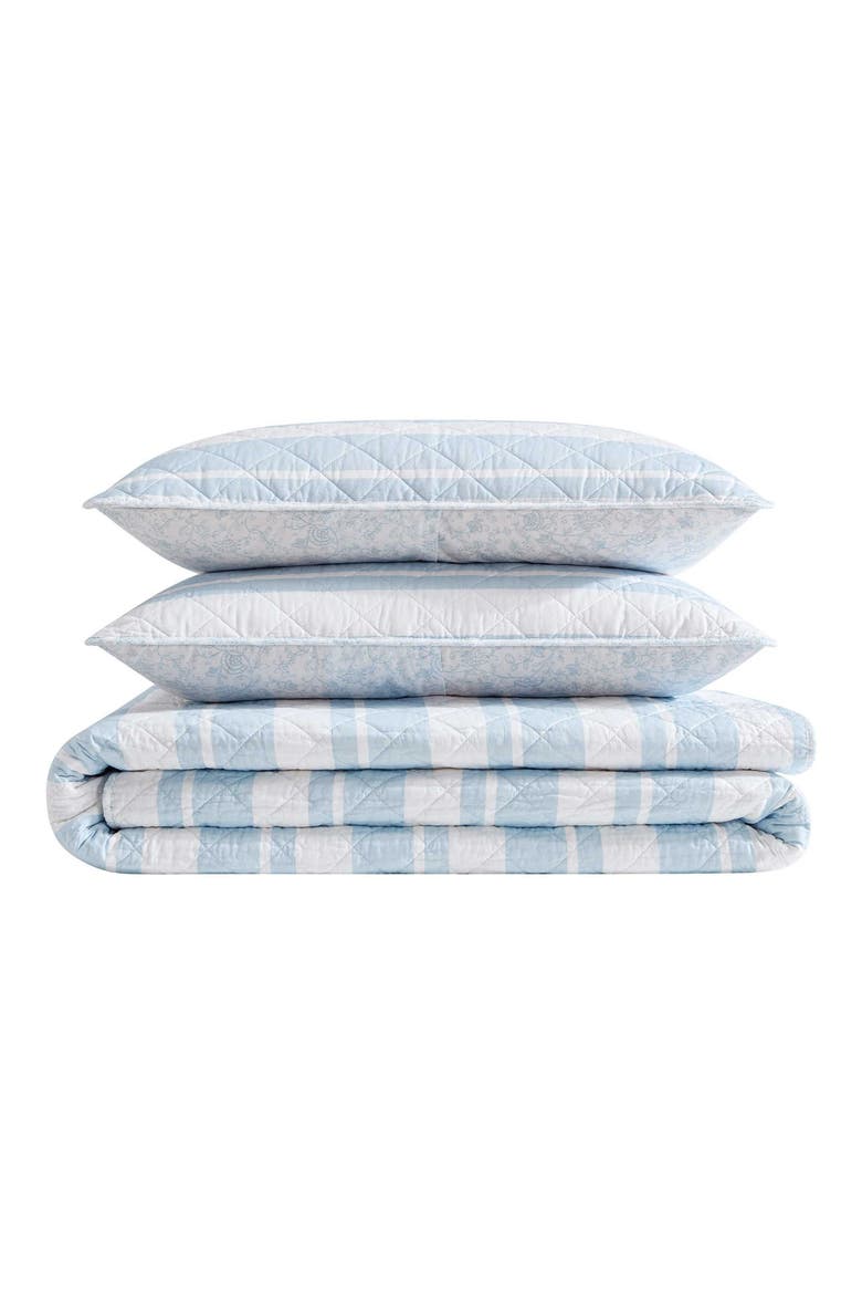 Seafront Stripe Reversible Cotton Quilt Set, Main, color, BLUE SEAFRONT STRIPE