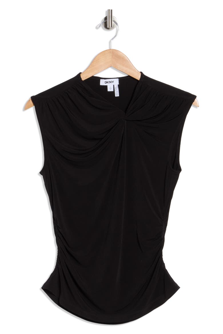 Asymmetrical Ruched Cap Sleeve Top, Alternate, color, BLACK