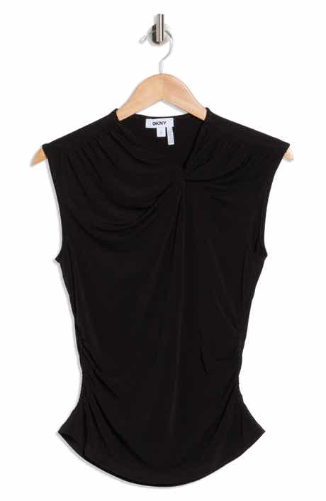 DKNY Asymmetrical Ruched Cap Sleeve Top