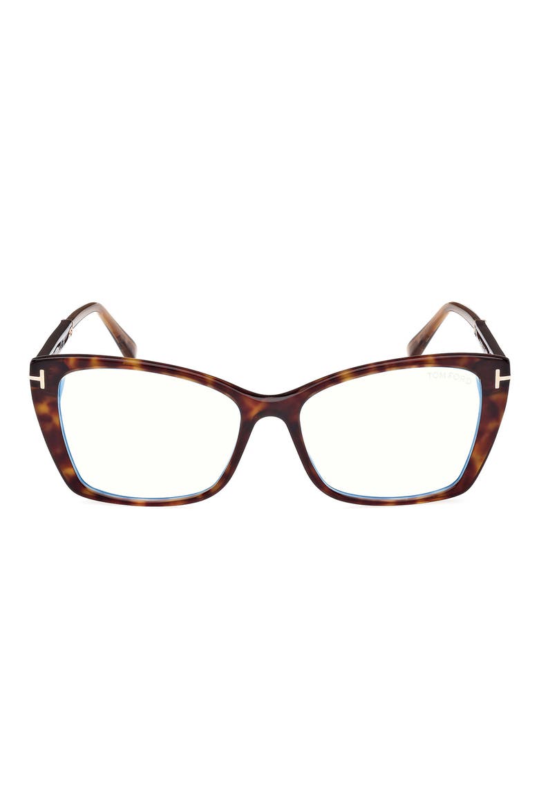 55mm Butterfly Blue Light Blocking Optical Glasses, Main, color, HAVANA ROSE GOLD / T LOGO