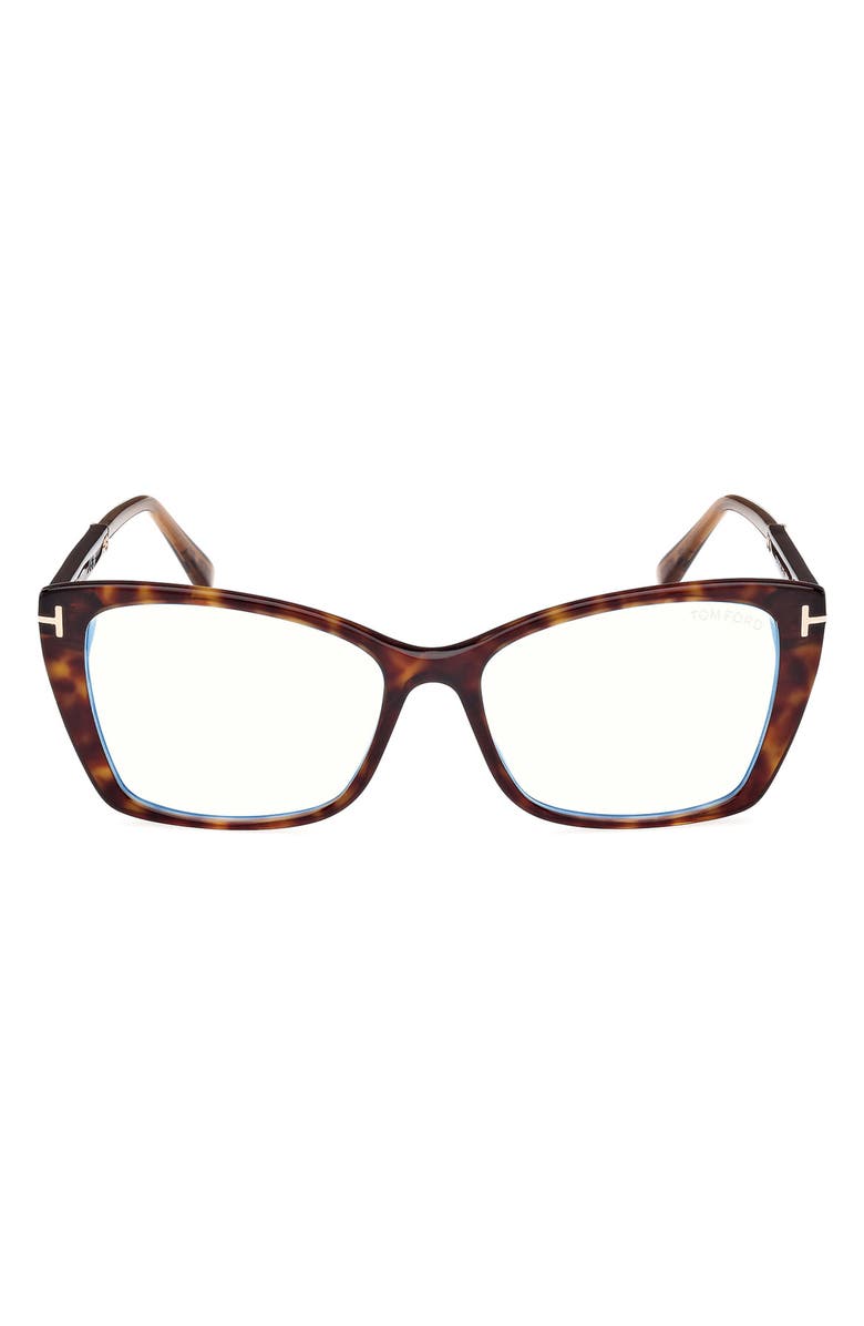 TOM FORD 55mm Butterfly Blue Light Blocking Optical Glasses, Main, color, Havana Rose Gold / T Logo