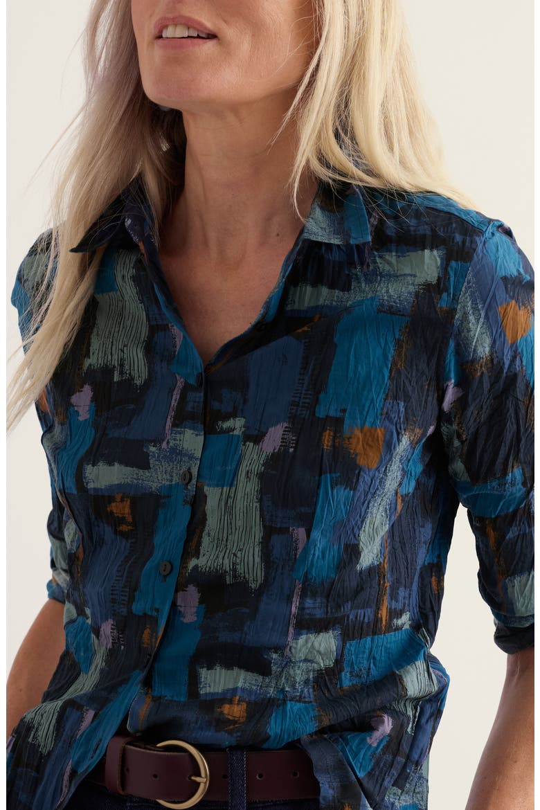 Larissa Crinkled Organic Cotton Shirt, Alternate, color, PAINT TEXTURE MARITIME