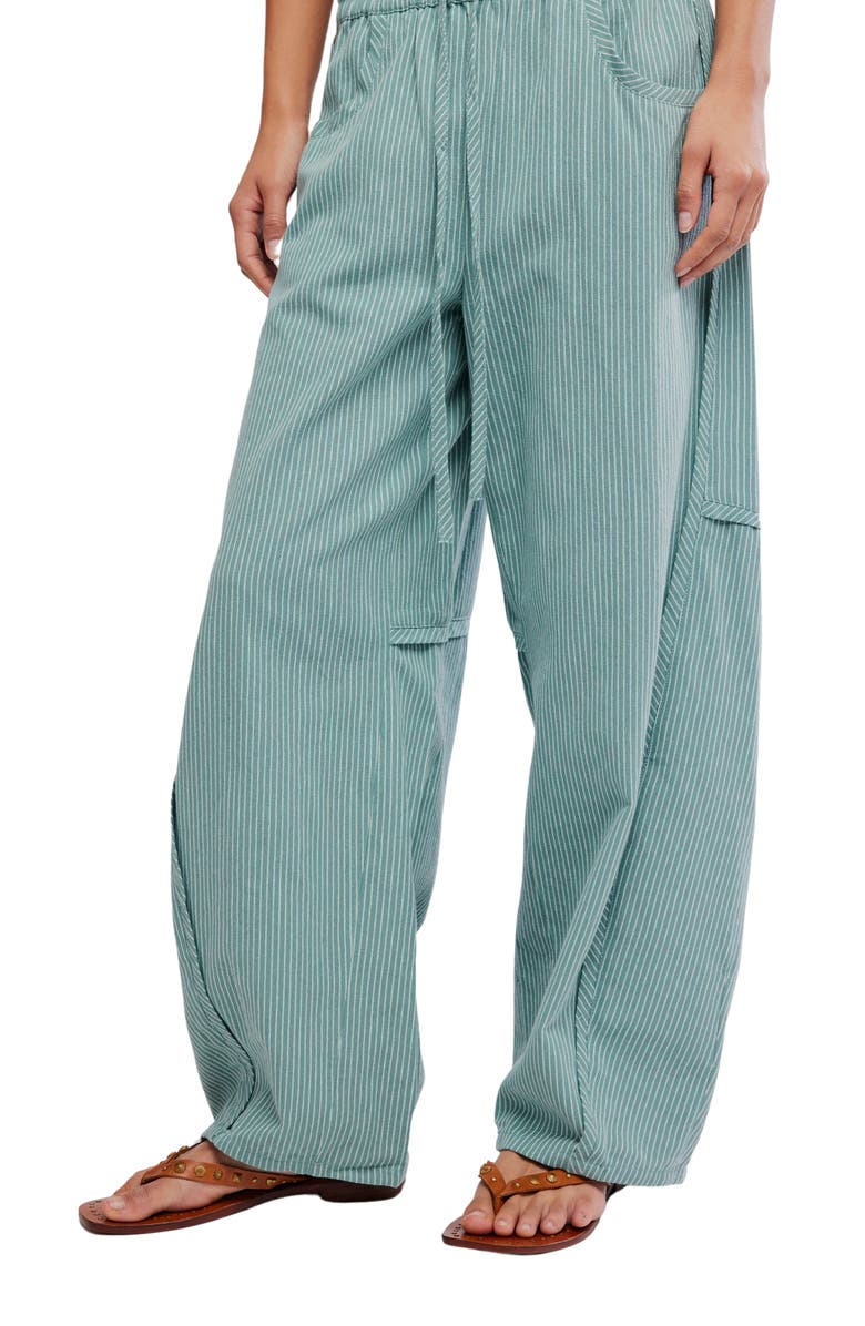 Free People Something Good Pinstripe Cotton Drawstring Pants, Alternate, color, Blue Trellis Combo